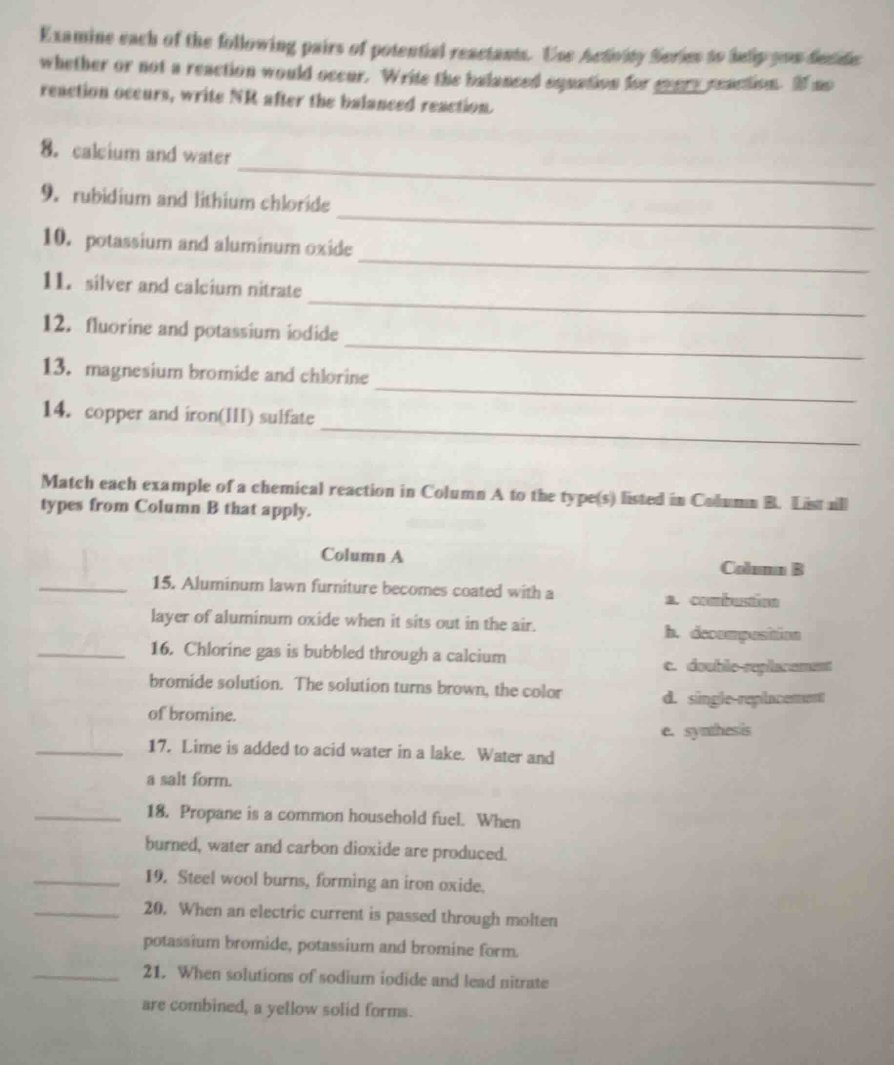 examine each of the following pairs of potential reactants. use activit…