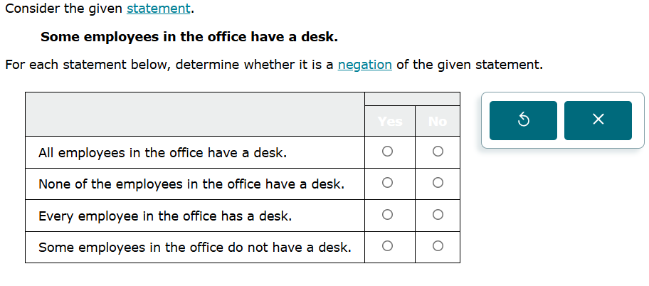 consider the given statement. some employees in the office have a desk.…
