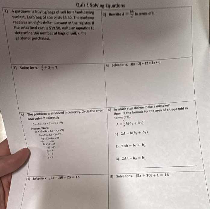 quiz 1 solving equations 1) a gardener is buying bags of soil for a lan…
