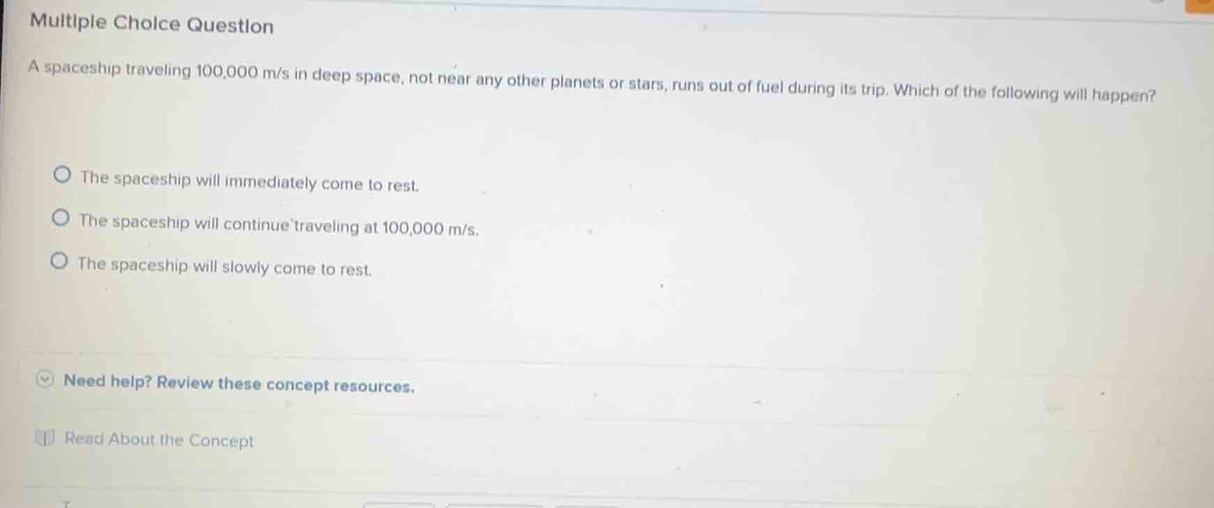 multiple choice question a spaceship traveling 100,000 m/s in deep spac…