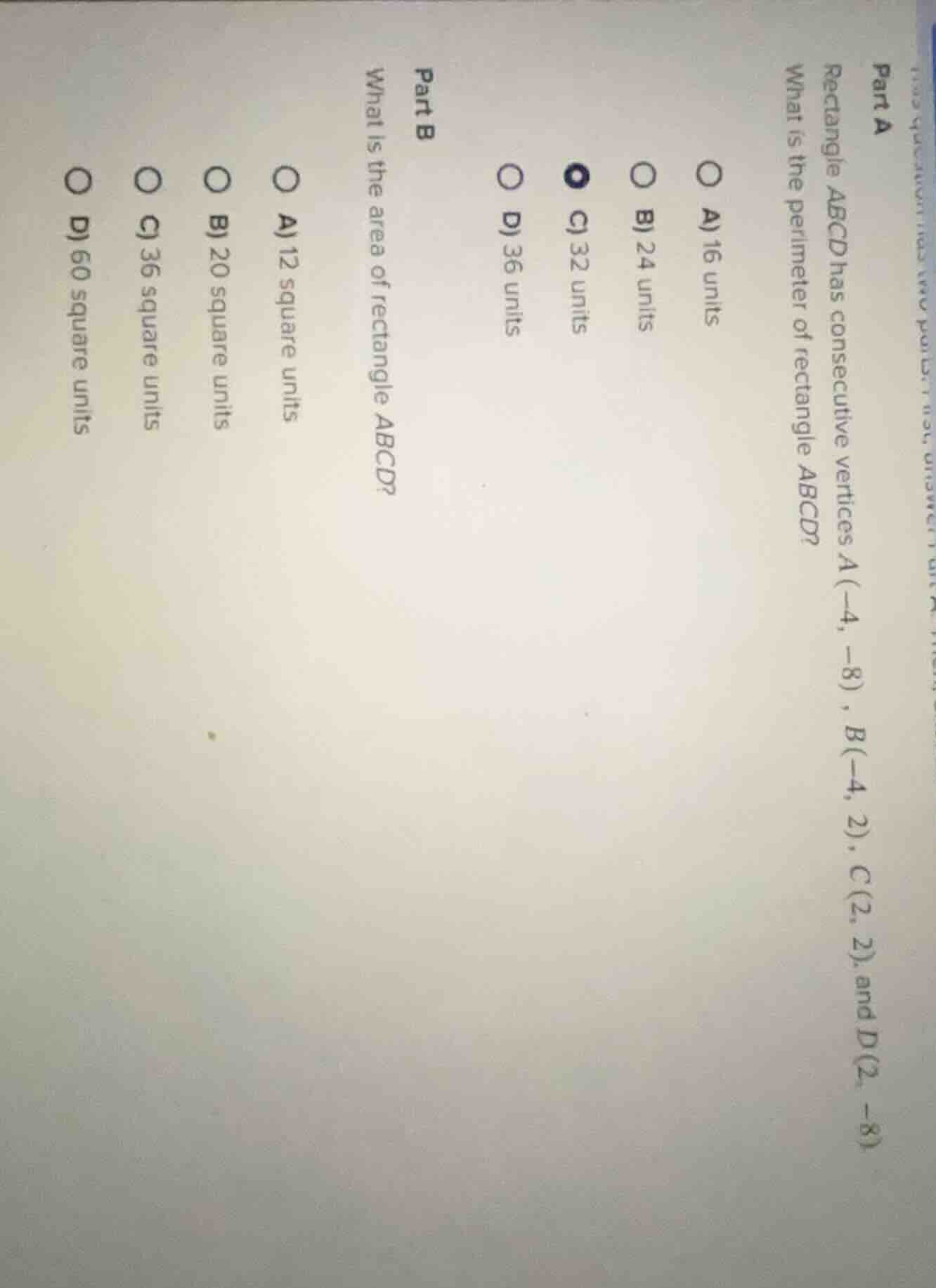 part a rectangle $abcd$ has consecutive vertices $a(-4, -8)$ , $b(-4, 2…