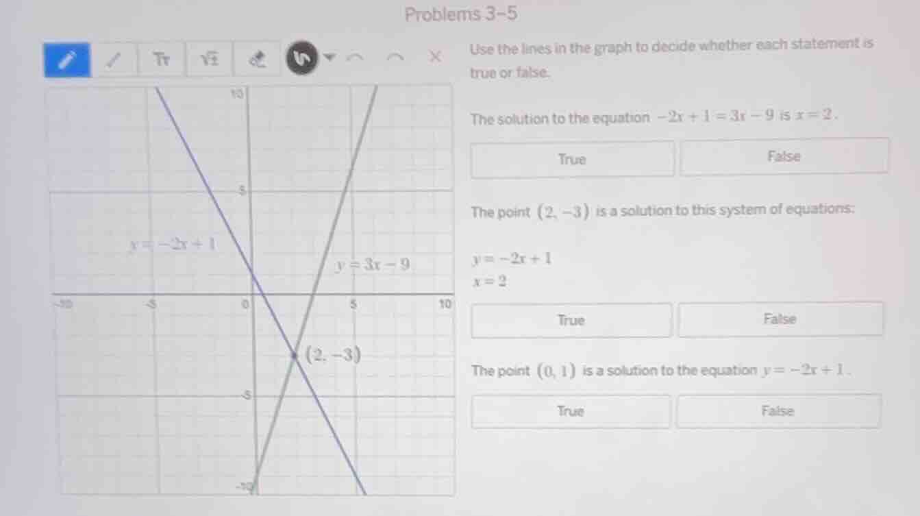 problems 3-5 use the lines in the graph to decide whether each statemen…