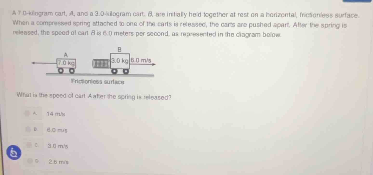 a 7.0-kilogram cart, a, and a 3.0-kilogram cart, b, are initially held …
