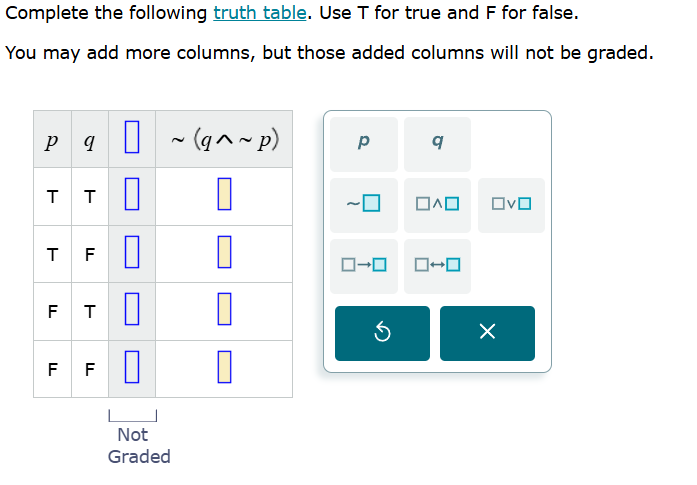 complete the following truth table. use t for true and f for false. you…