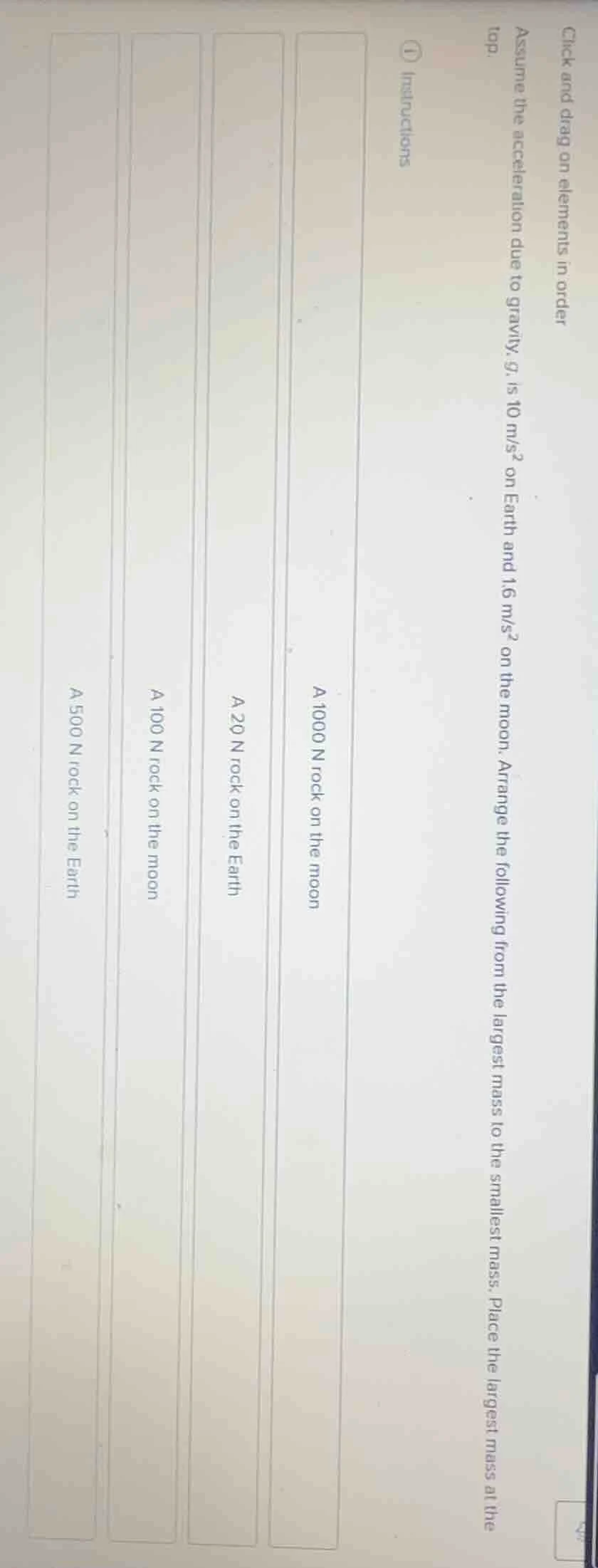 click and drag on elements in order assume the acceleration due to grav…