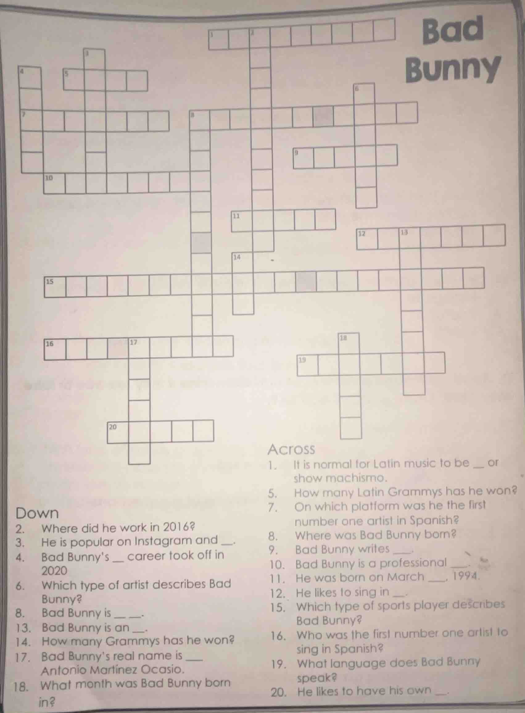 bad bunny across 1. it is normal for latin music to be __ or show machi…