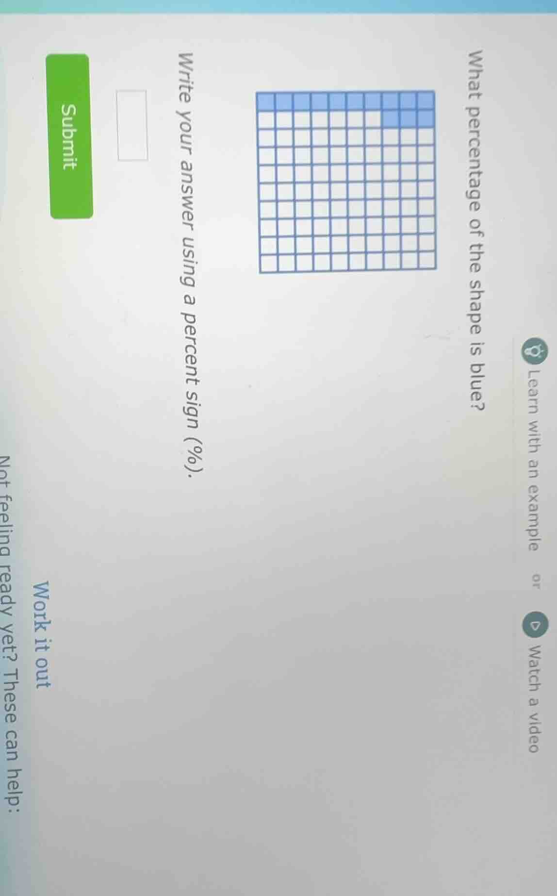 what percentage of the shape is blue? write your answer using a percent…