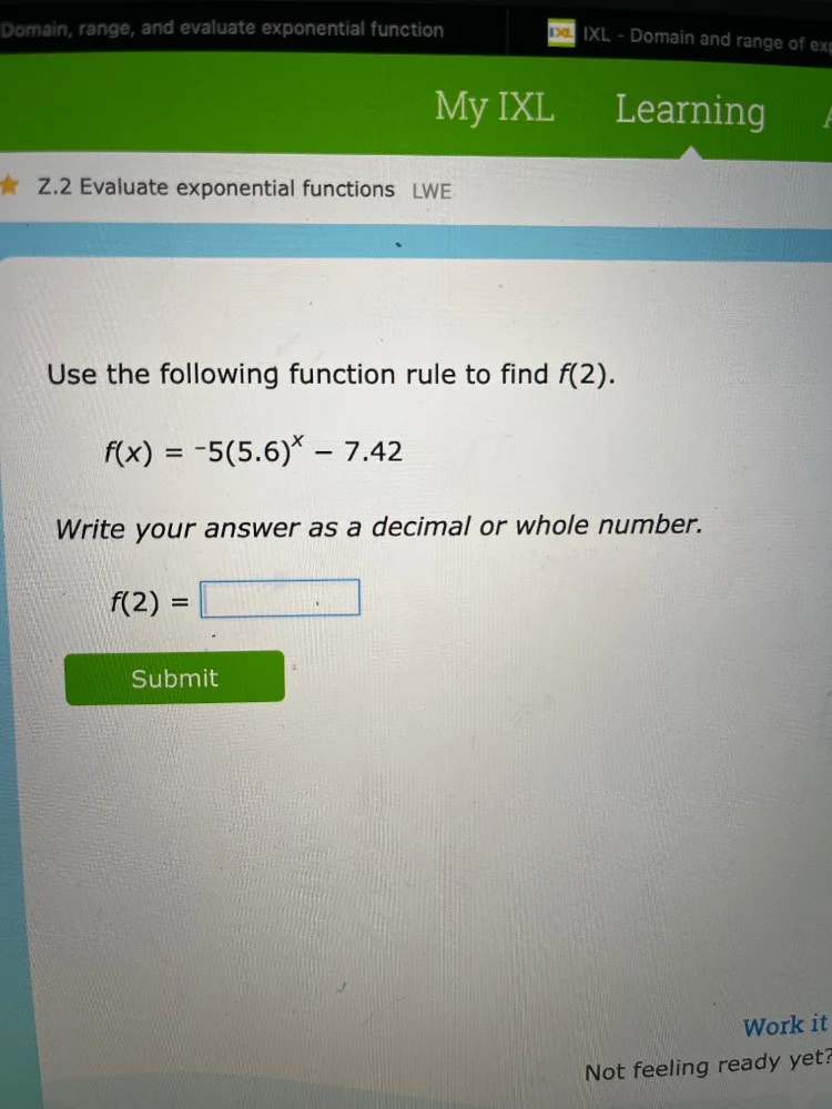 domain, range, and evaluate exponential function ixl - domain and range…