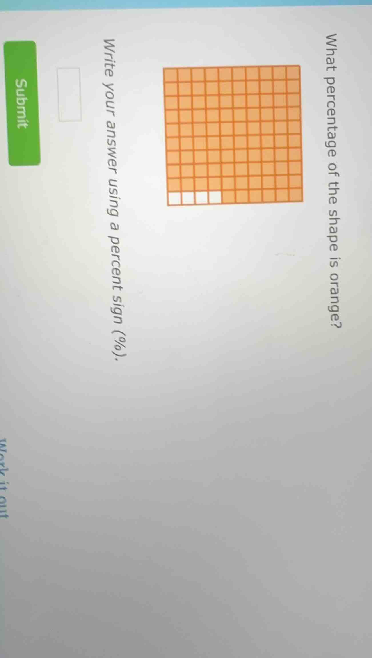 what percentage of the shape is orange? write your answer using a perce…