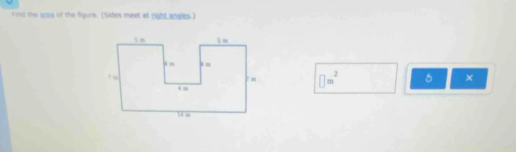 find the area of the figure. (sides meet at right angles.)