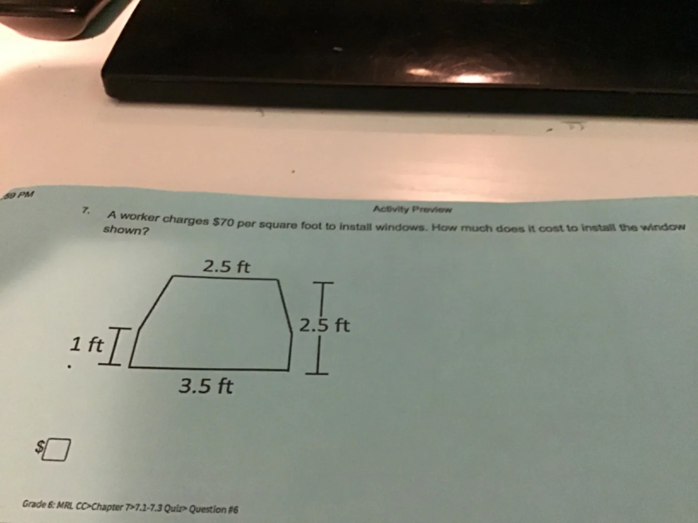 activity preview 7. a worker charges $70 per square foot to install win…