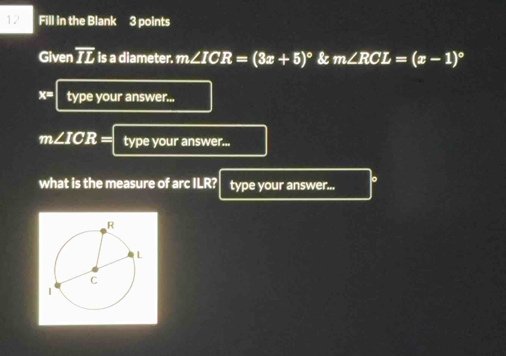 12 fill in the blank 3 points given $overline{il}$ is a diameter. $mang…