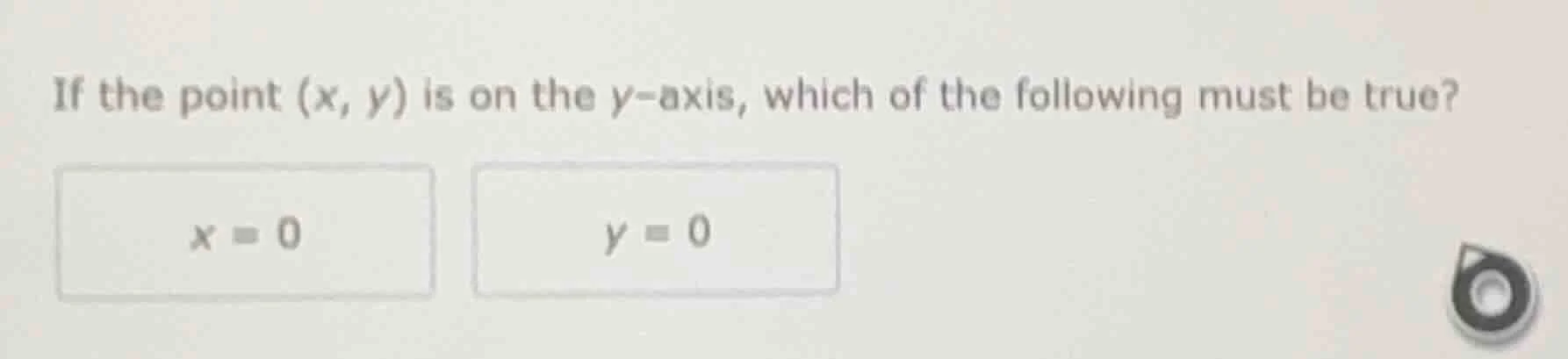 if the point $(x, y)$ is on the $y$-axis, which of the following must b…