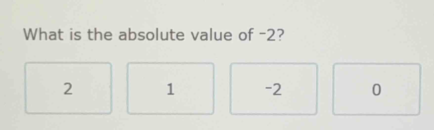 what is the absolute value of -2? 2 1 -2 0