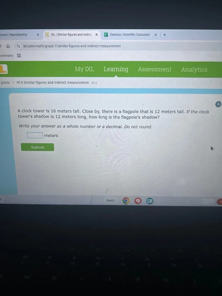 a clock tower is 16 meters tall. close by, there is a flagpole that is …