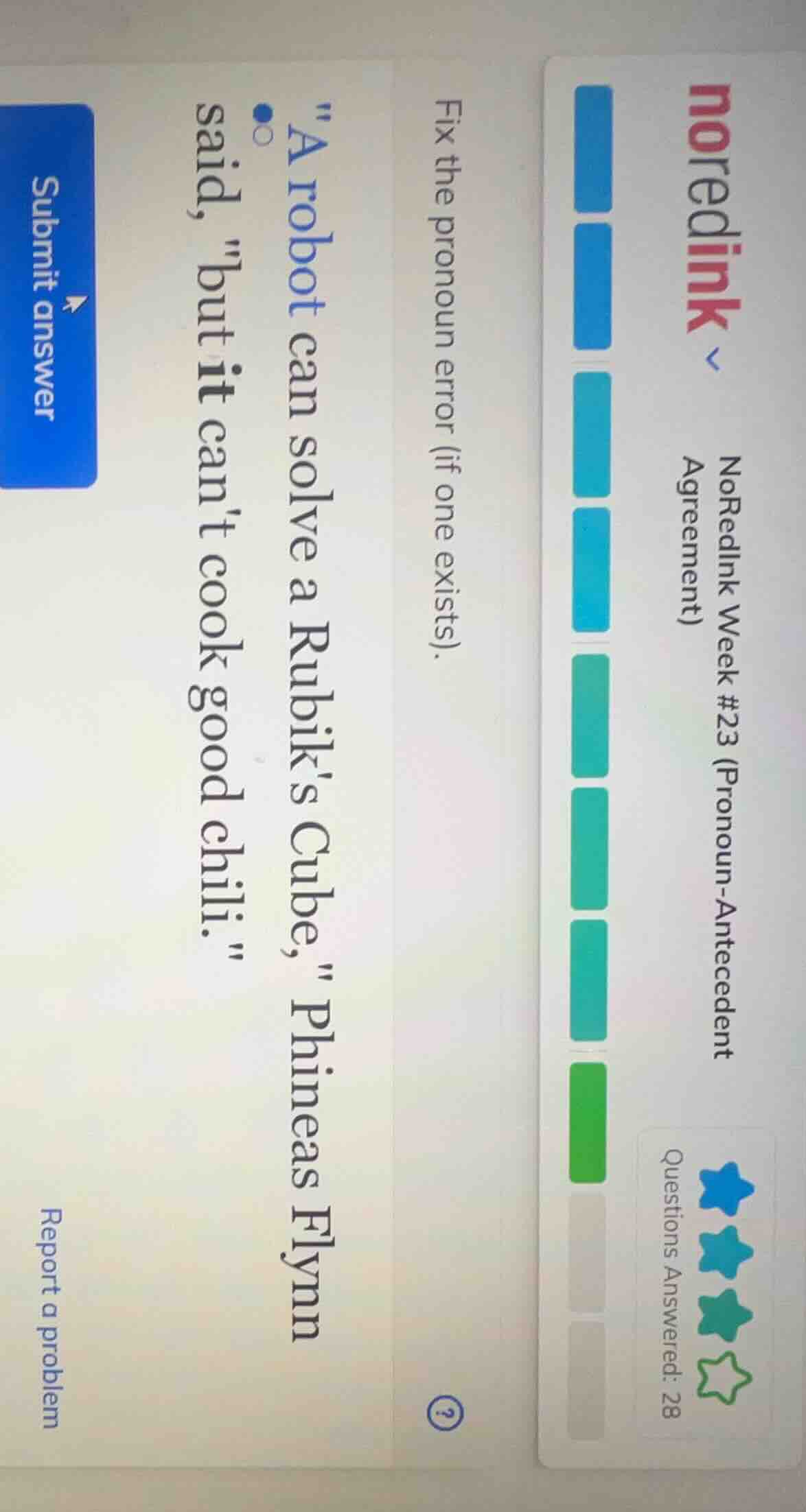 noredinknoredink week #23 (pronoun-antecedent agreement)questions answe…