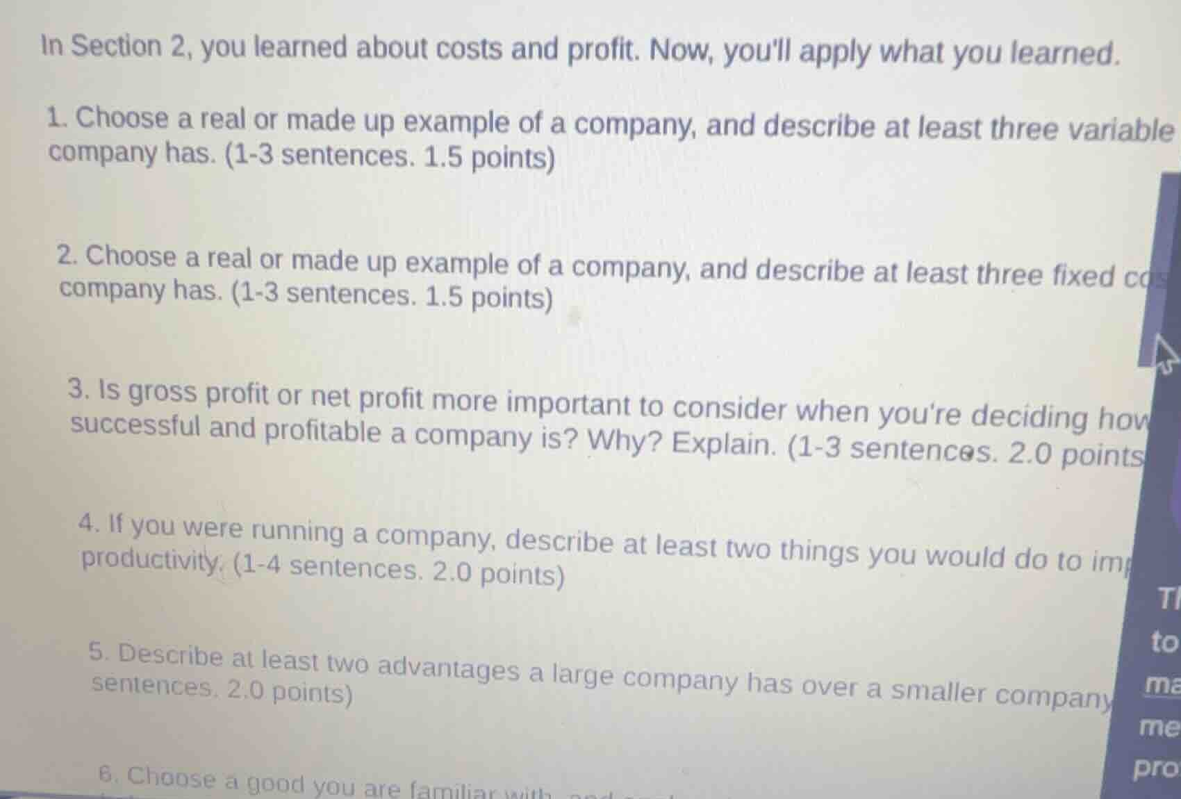 in section 2, you learned about costs and profit. now, youll apply what…