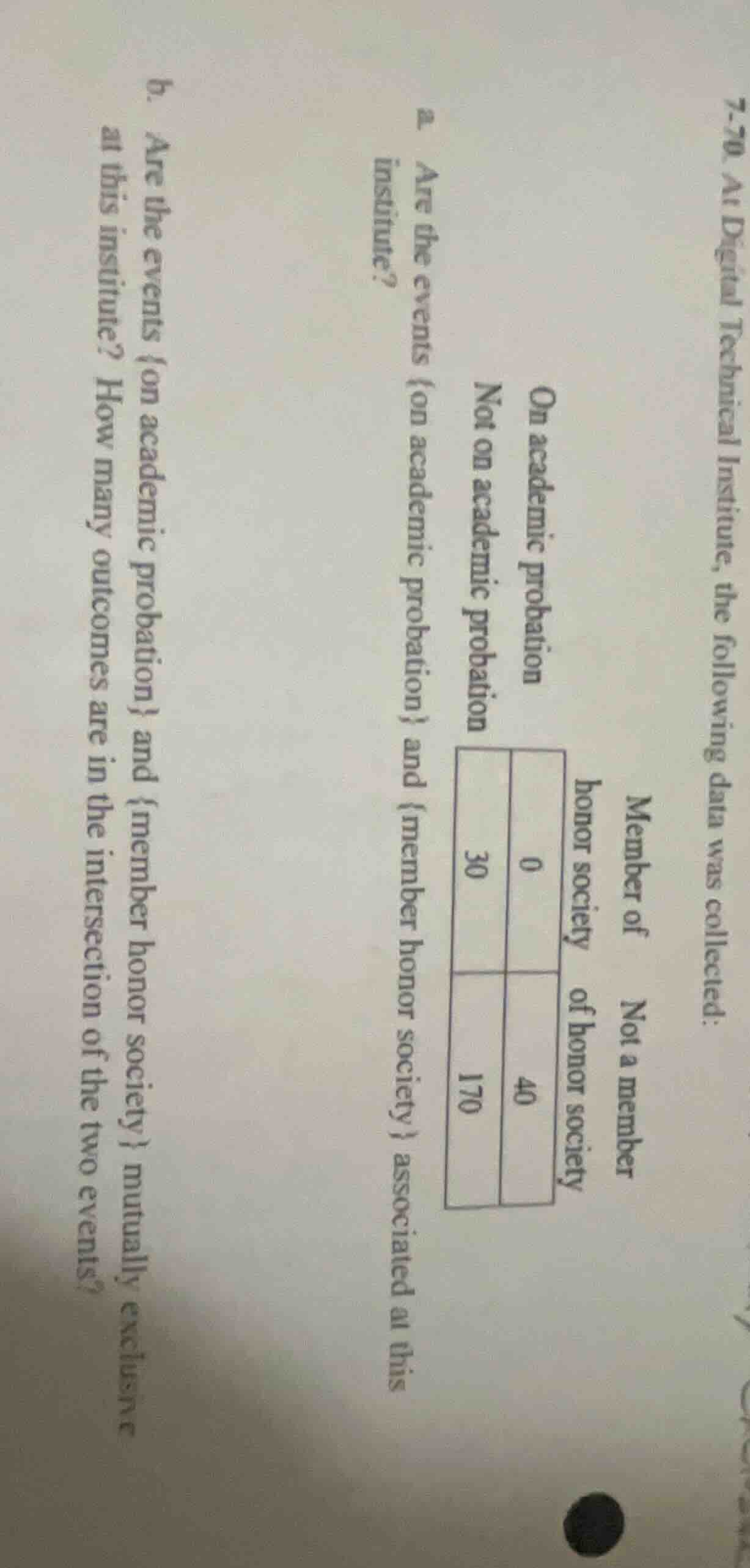 7-70. at digital technical institute, the following data was collected:…