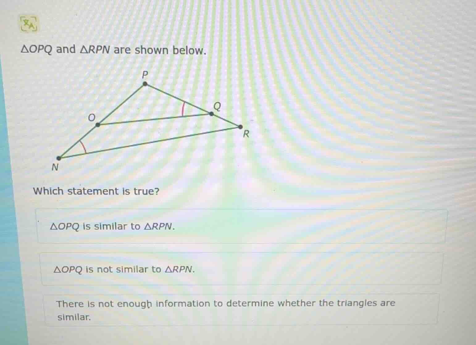 $\\triangle opq$ and $\\triangle rpn$ are shown below. which statement …