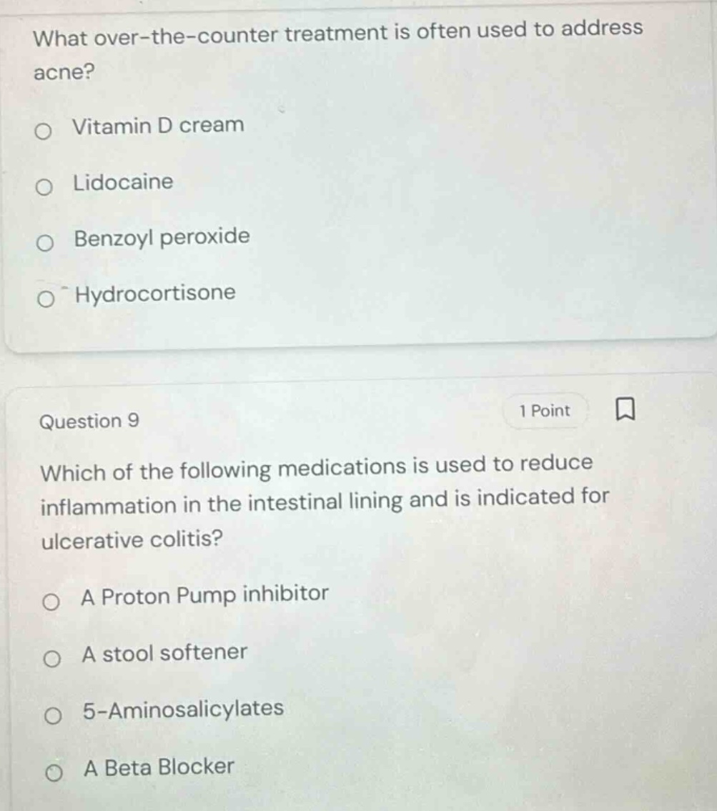what over-the-counter treatment is often used to address acne?○ vitamin…