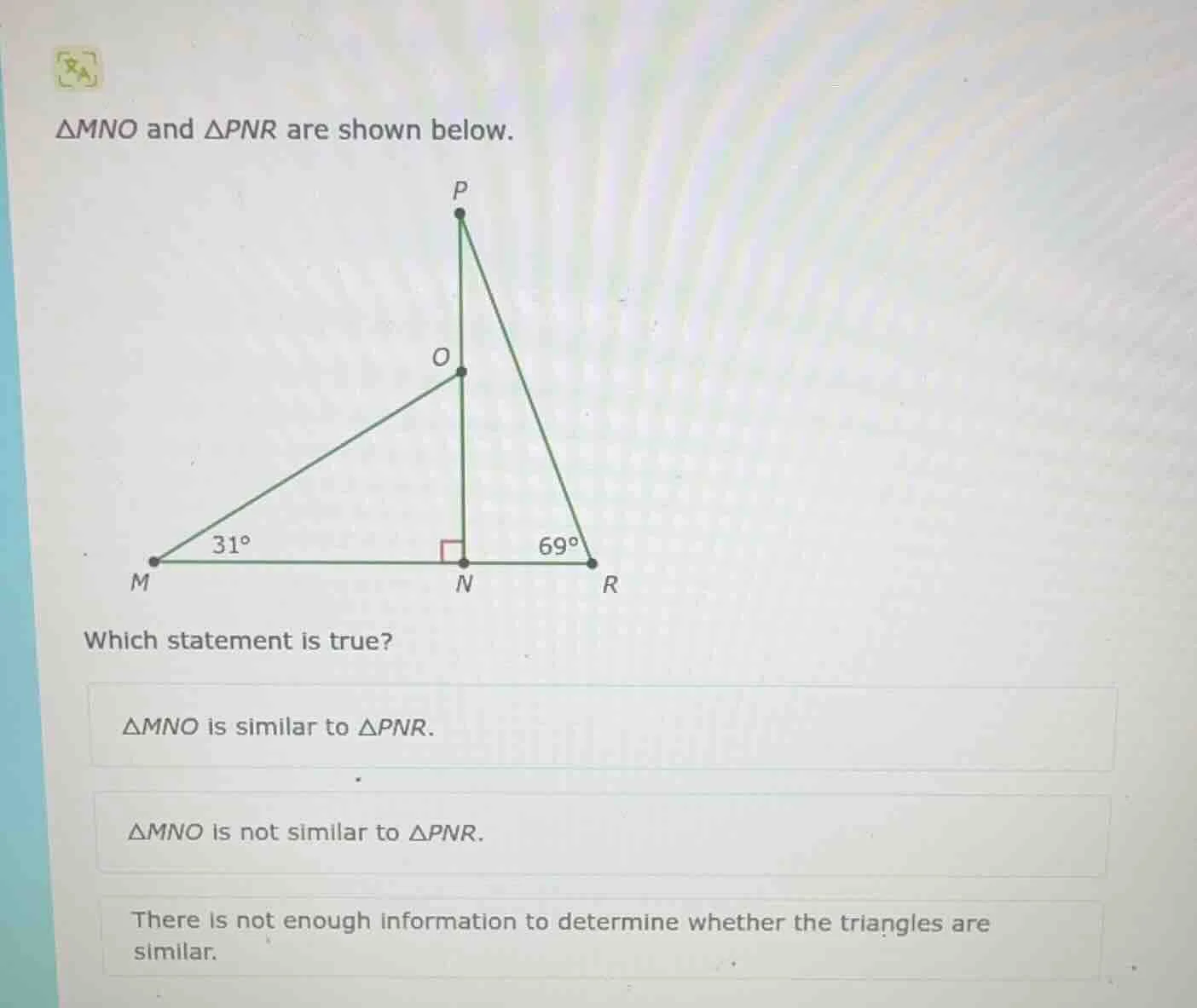 $\\triangle mno$ and $\\triangle pnr$ are shown below. which statement …