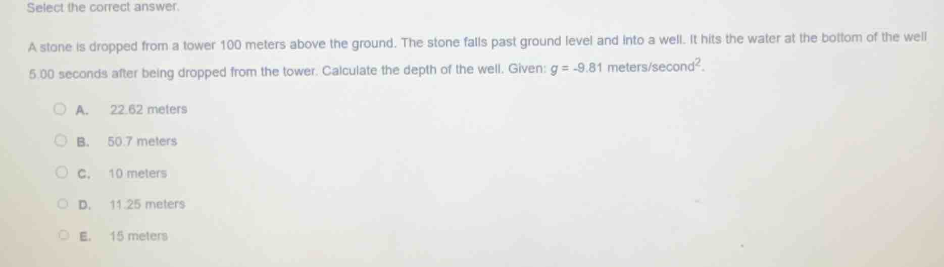 select the correct answer. a stone is dropped from a tower 100 meters a…