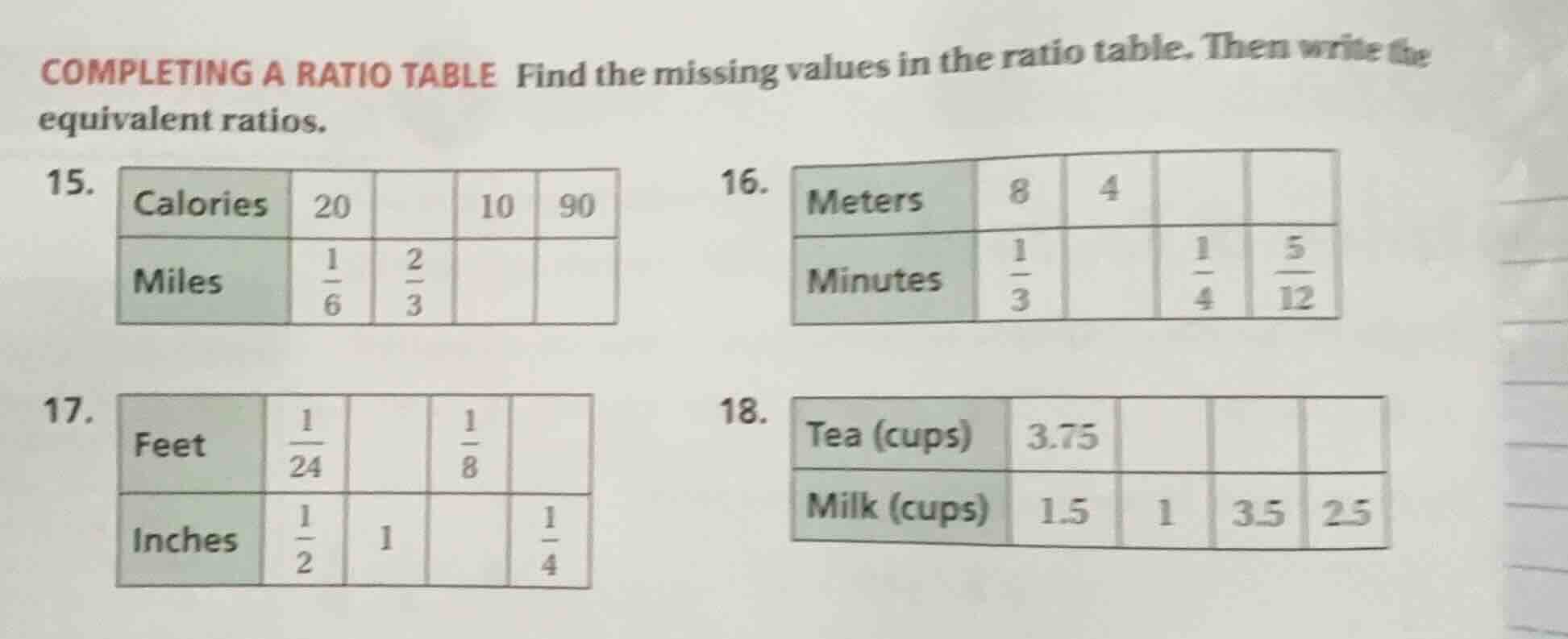 completing a ratio table find the missing values in the ratio table. th…