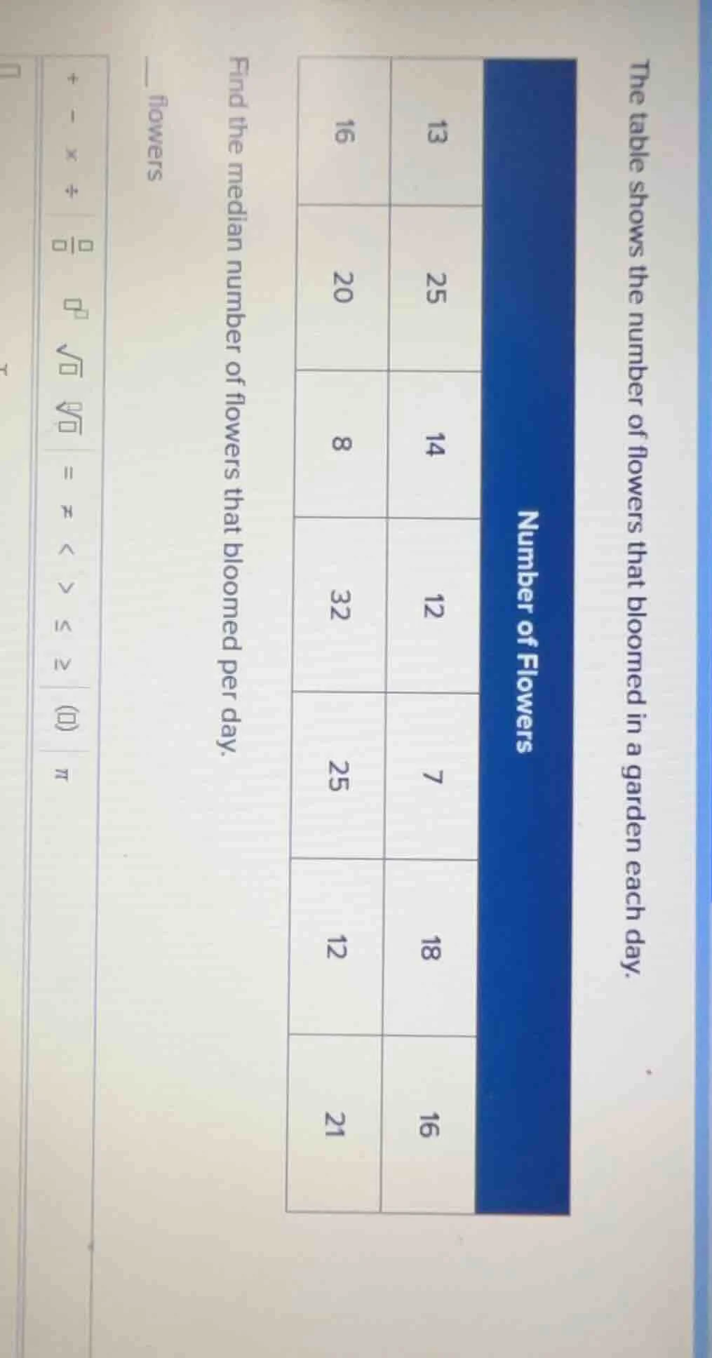 the table shows the number of flowers that bloomed in a garden each day…