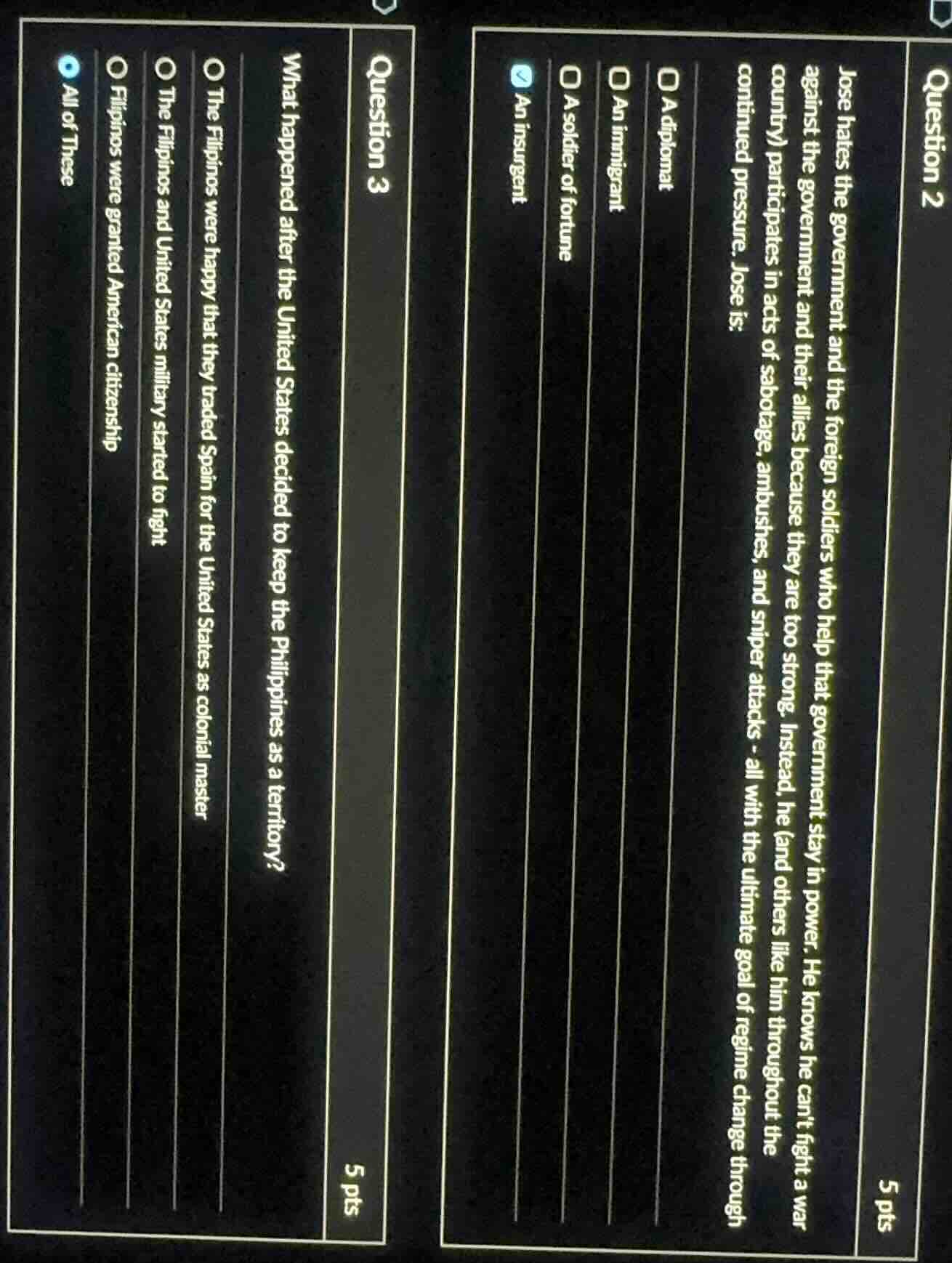 question 2 5 pts jose hates the government and the foreign soldiers who…