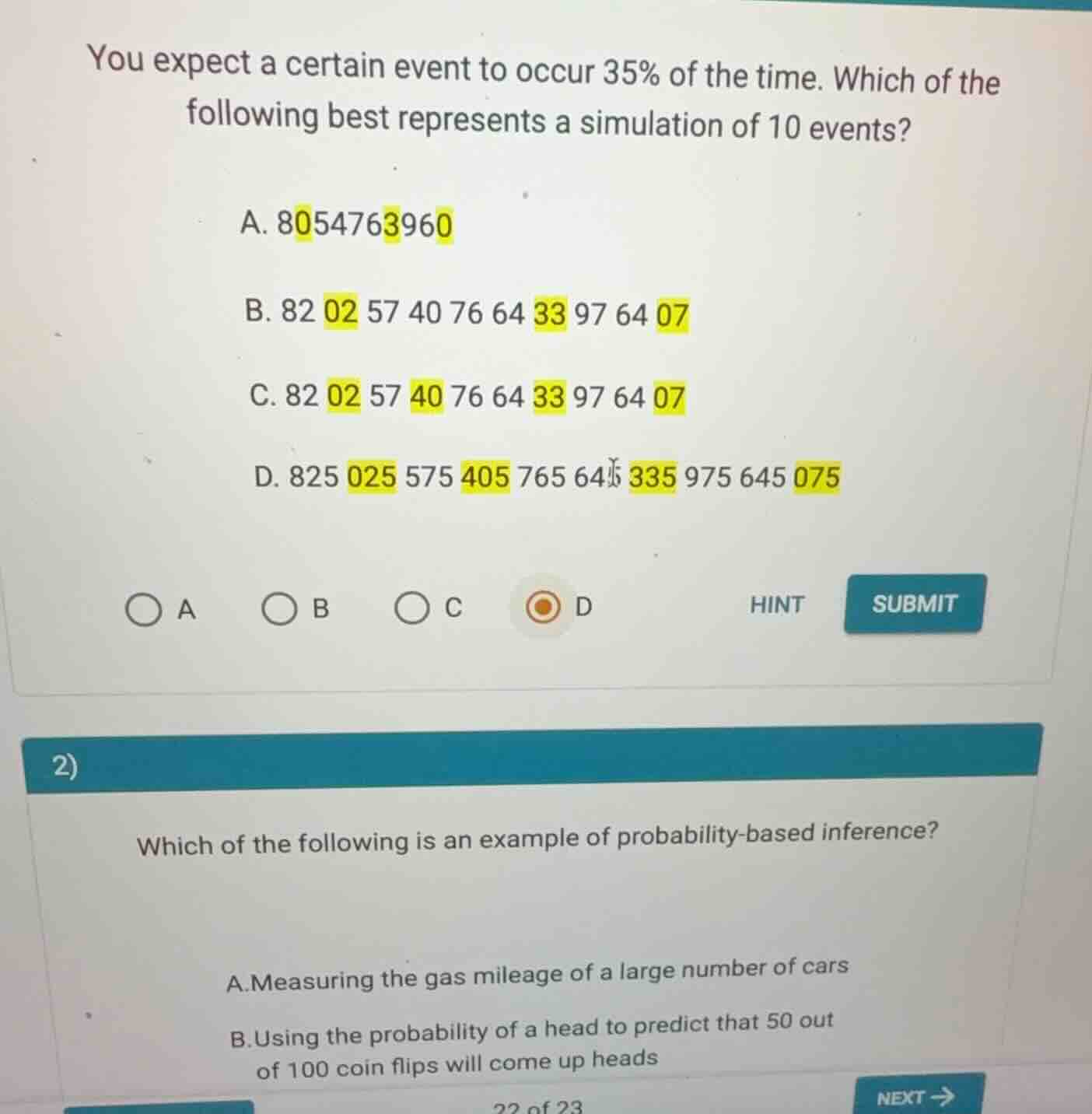 1. you expect a certain event to occur 35% of the time. which of the fo…