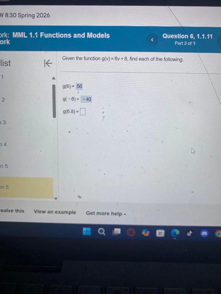 w 8:30 spring 2026 ork: mml 1.1 functions and models ork question 6, 1.…