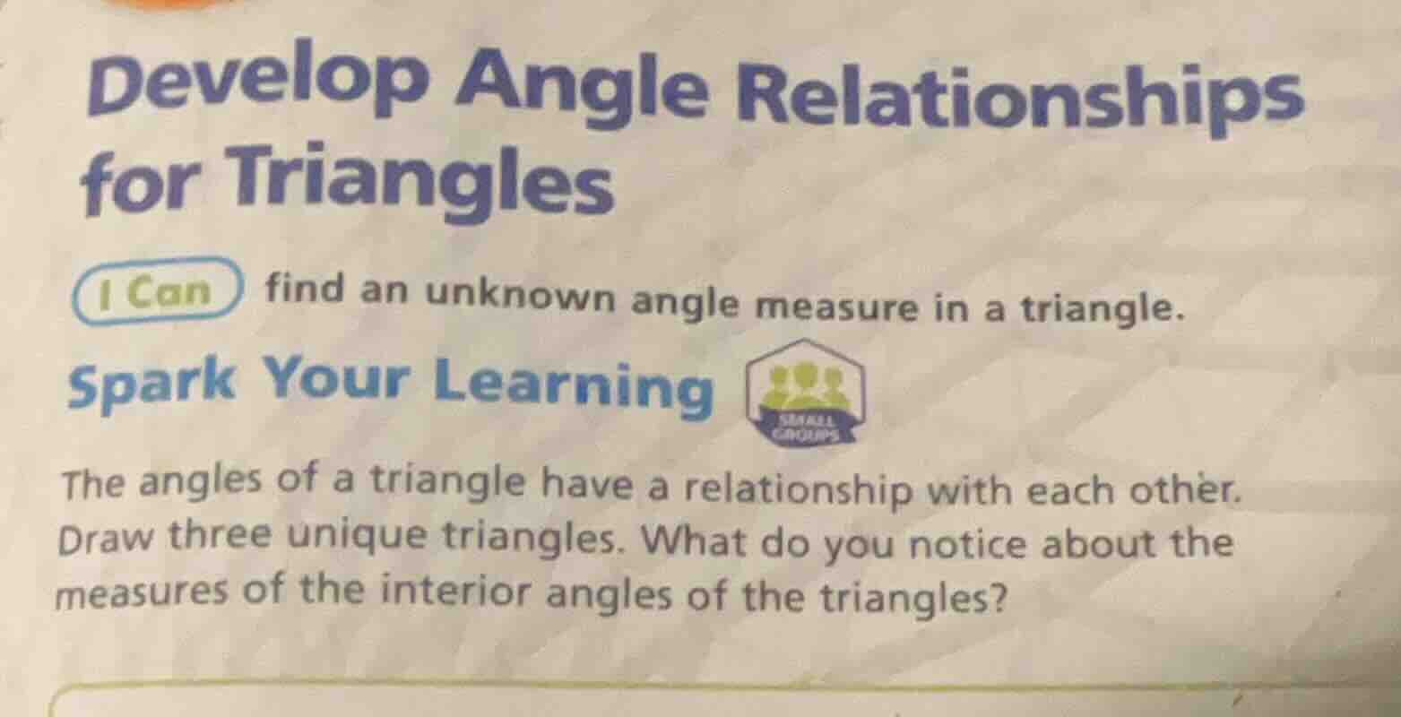 develop angle relationships for triangles i can find an unknown angle m…