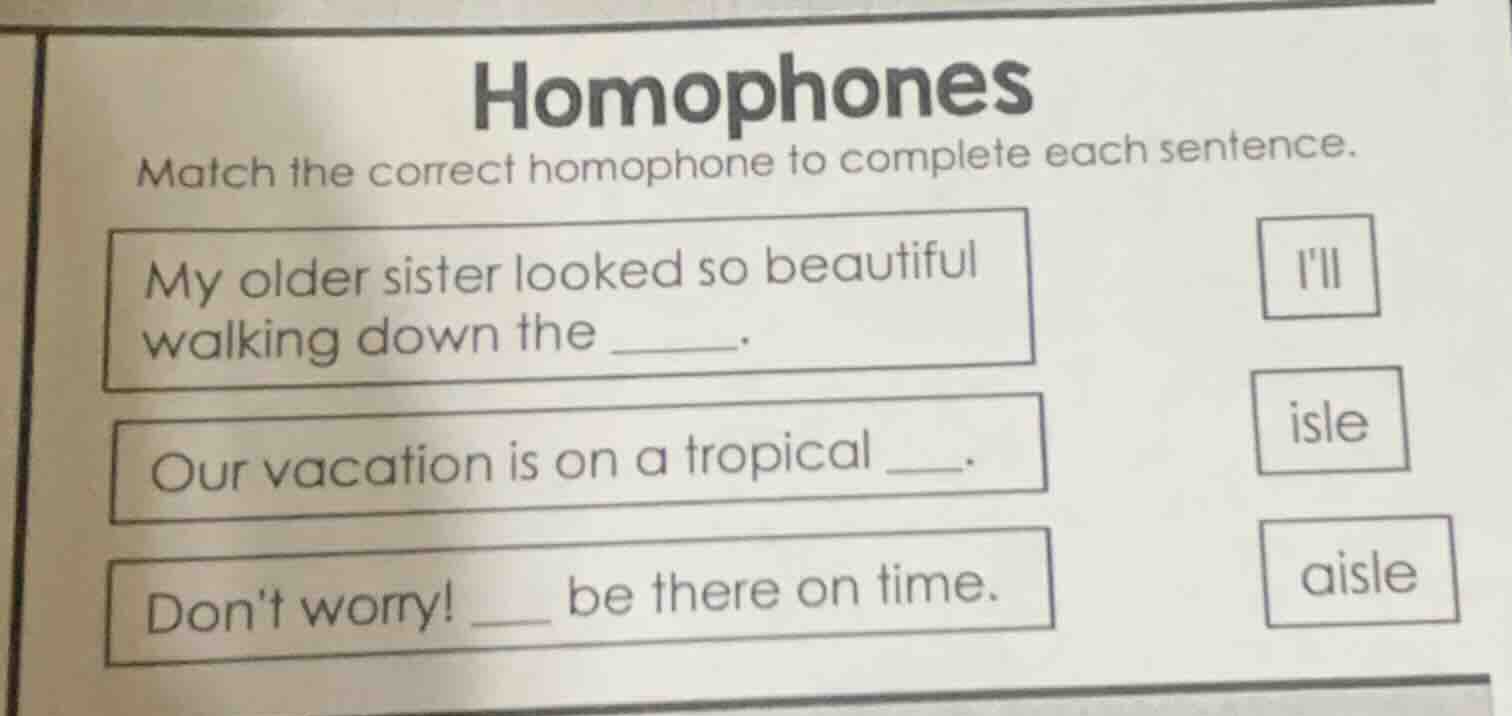 homophones match the correct homophone to complete each sentence. my ol…