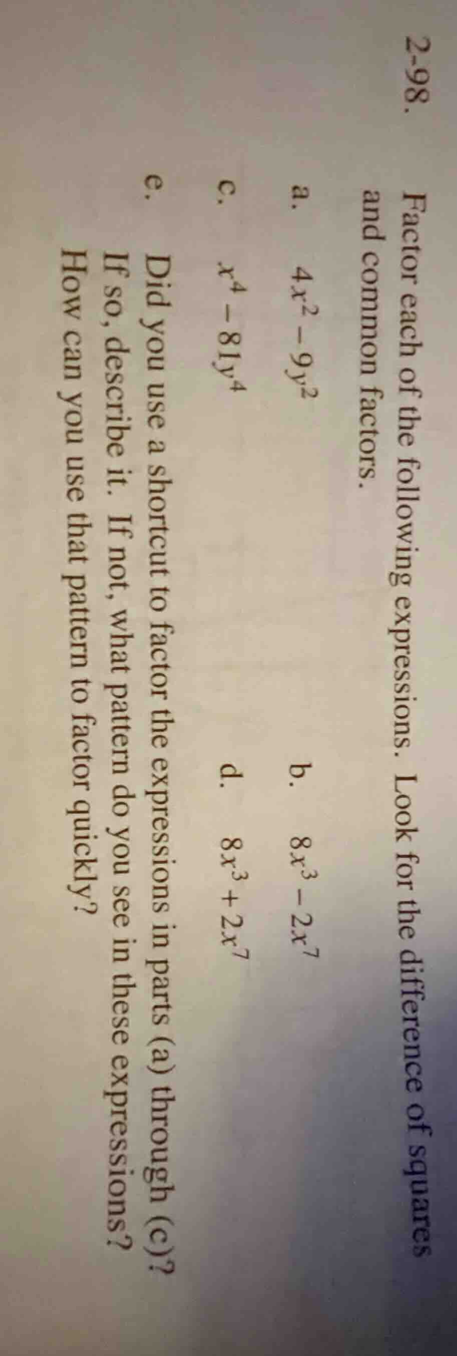 2-98. factor each of the following expressions. look for the difference…