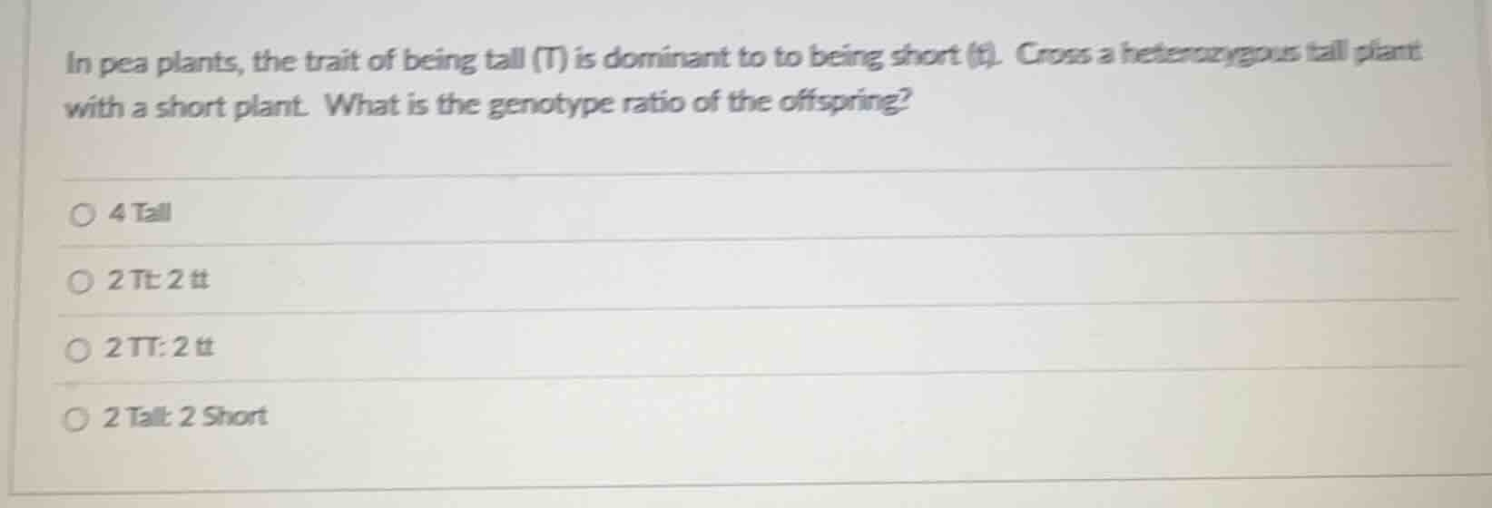 in pea plants, the trait of being tall (t) is dominant to being short (…