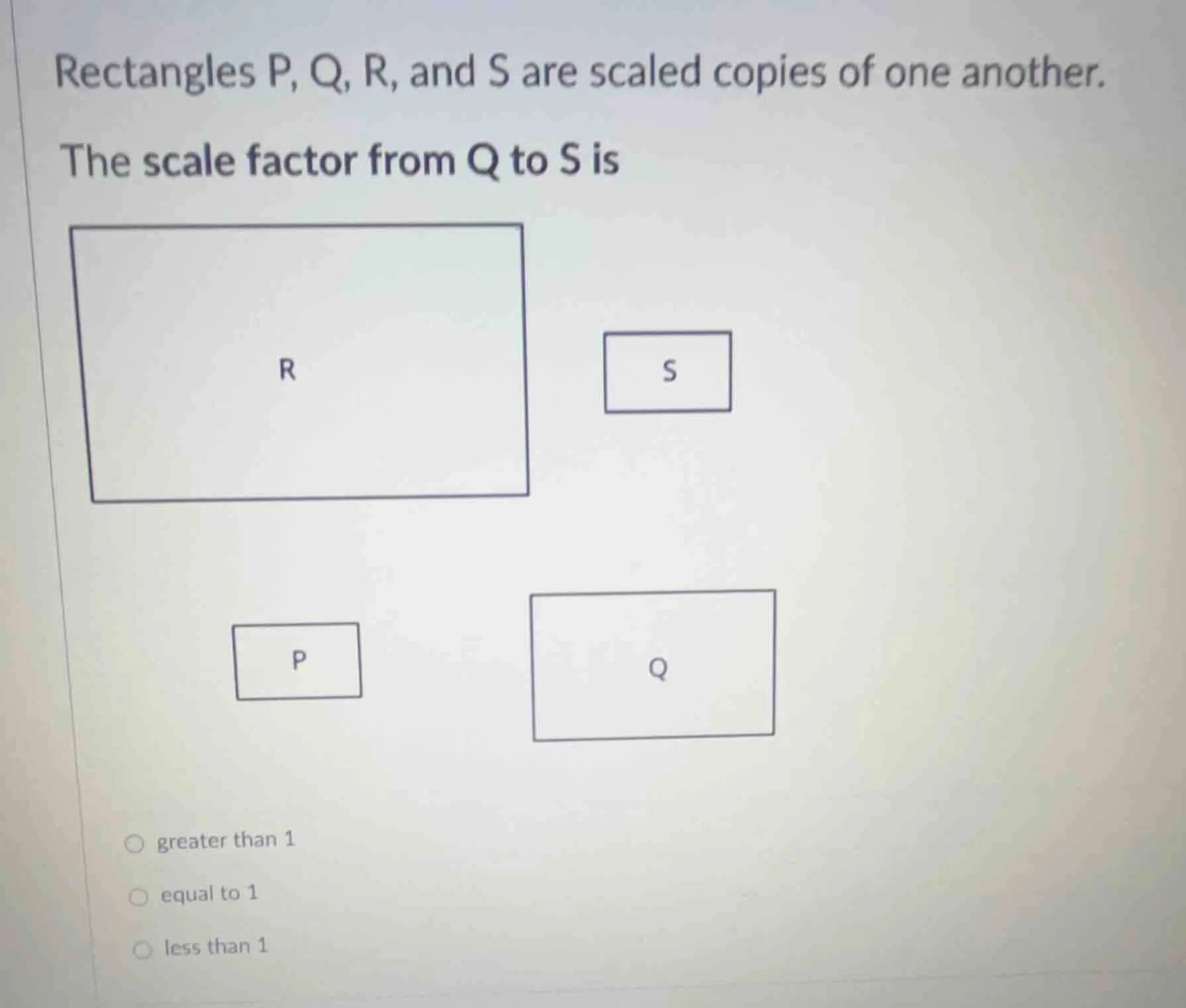 rectangles p, q, r, and s are scaled copies of one another. the scale f…