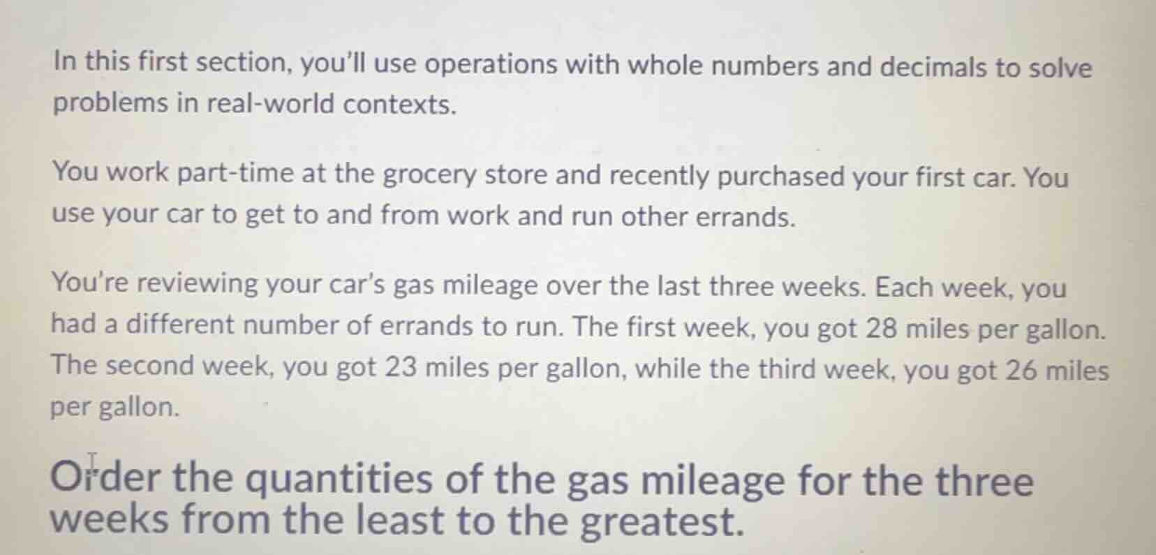 in this first section, youll use operations with whole numbers and deci…