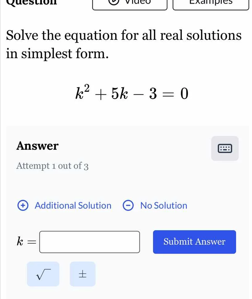 question video examples solve the equation for all real solutions in si…