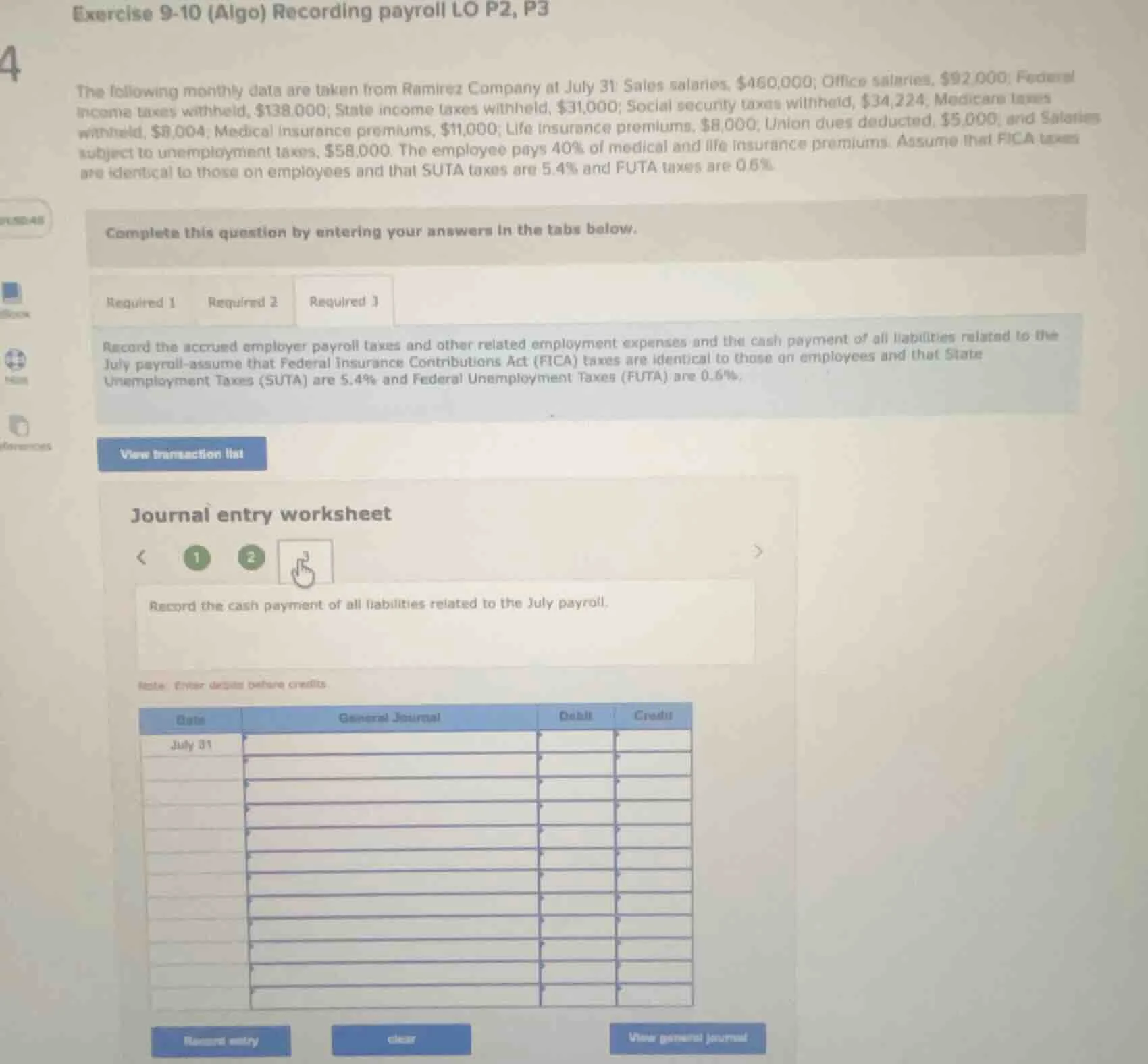 exercise 9-10 (algo) recording payroll lo p2, p34the following monthly …