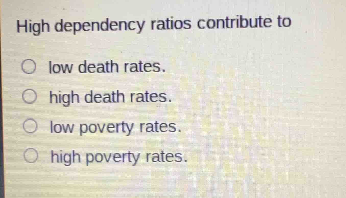 high dependency ratios contribute to low death rates. high death rates.…
