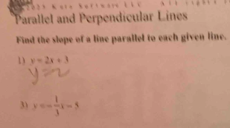 parallel and perpendicular lines find the slope of a line parallel to e…