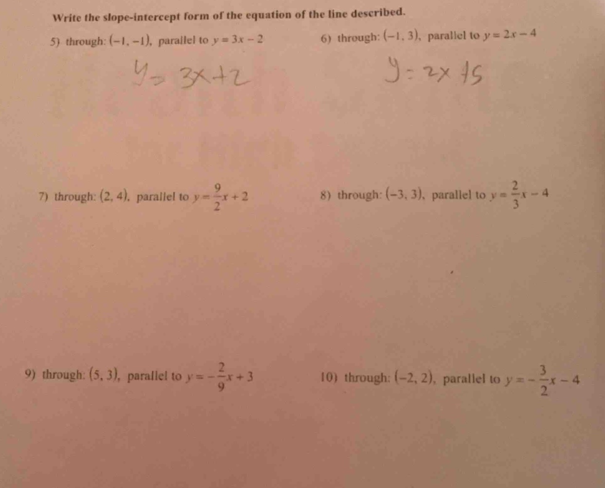 write the slope-intercept form of the equation of the line described. 5…