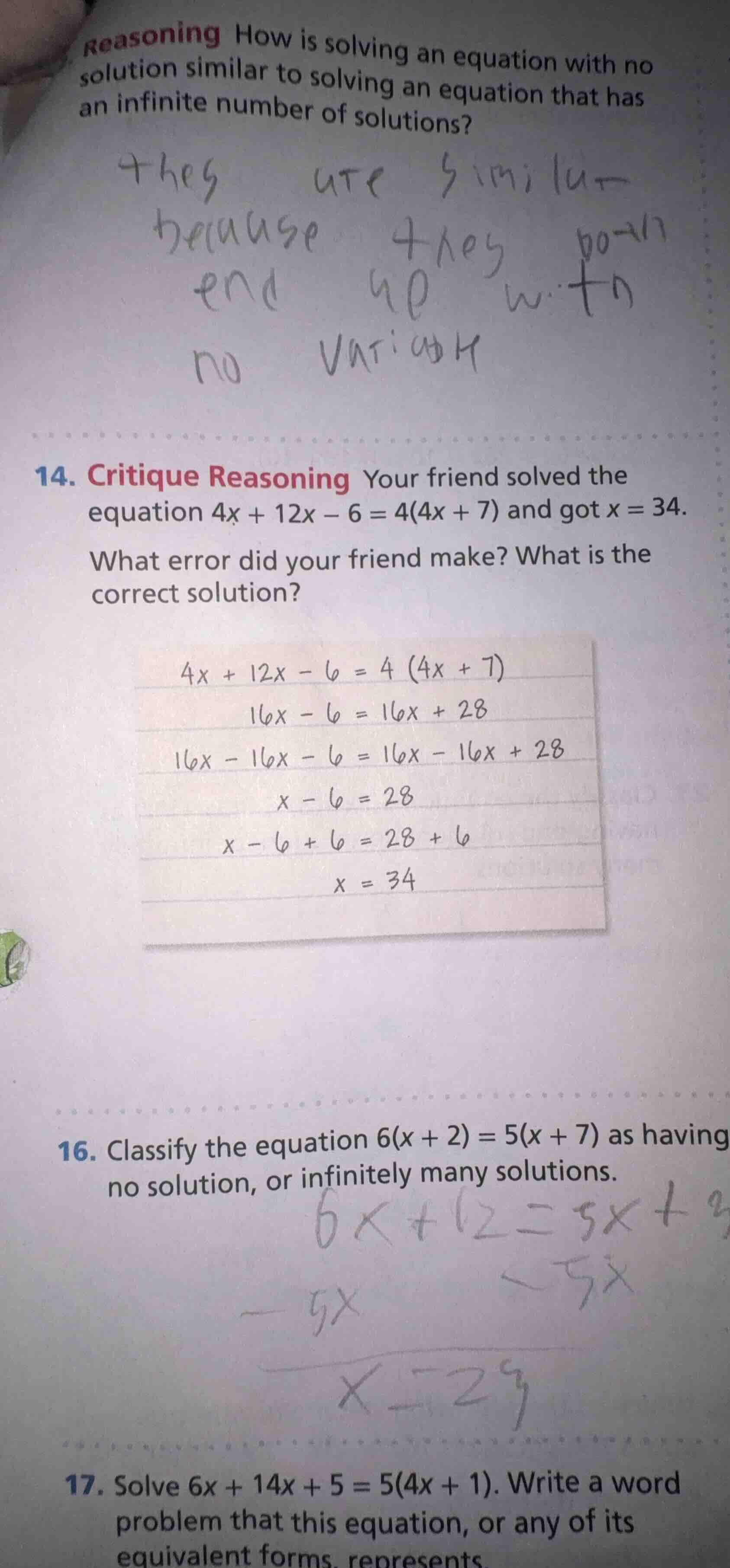 reasoning how is solving an equation with no solution similar to solvin…