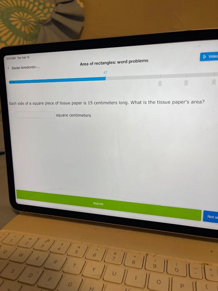 area of rectangles: word problems each side of a square piece of tissue…