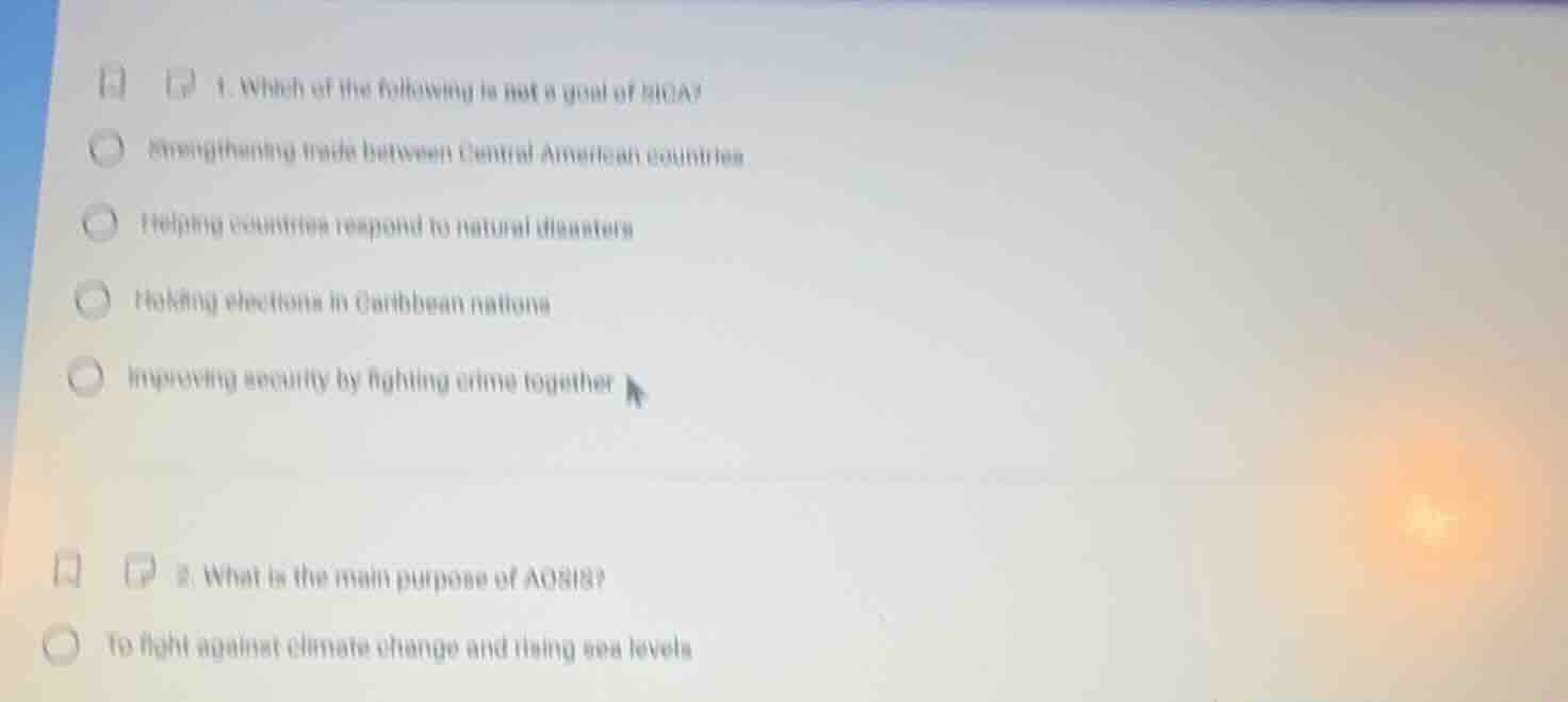 1. which of the following is not a goal of sica?- strengthening trade b…