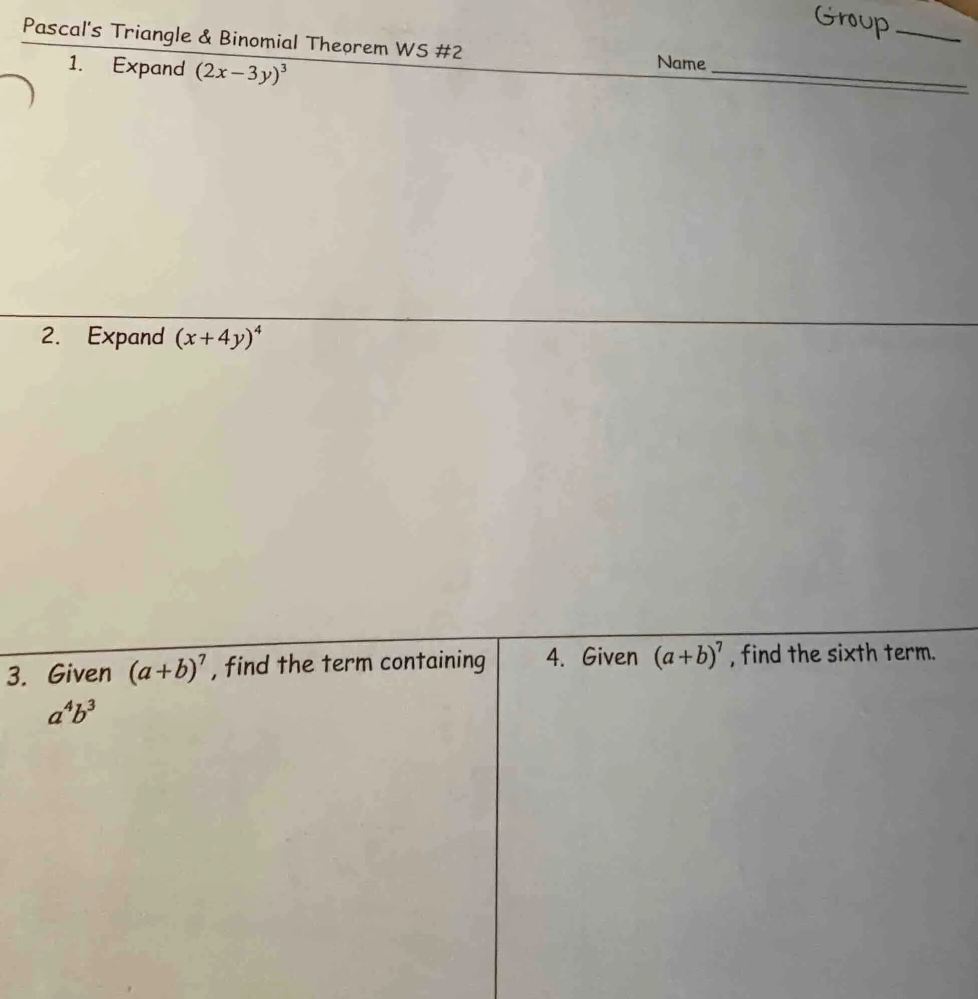 pascals triangle & binomial theorem ws #2 name group 1. expand $(2x-3y)…