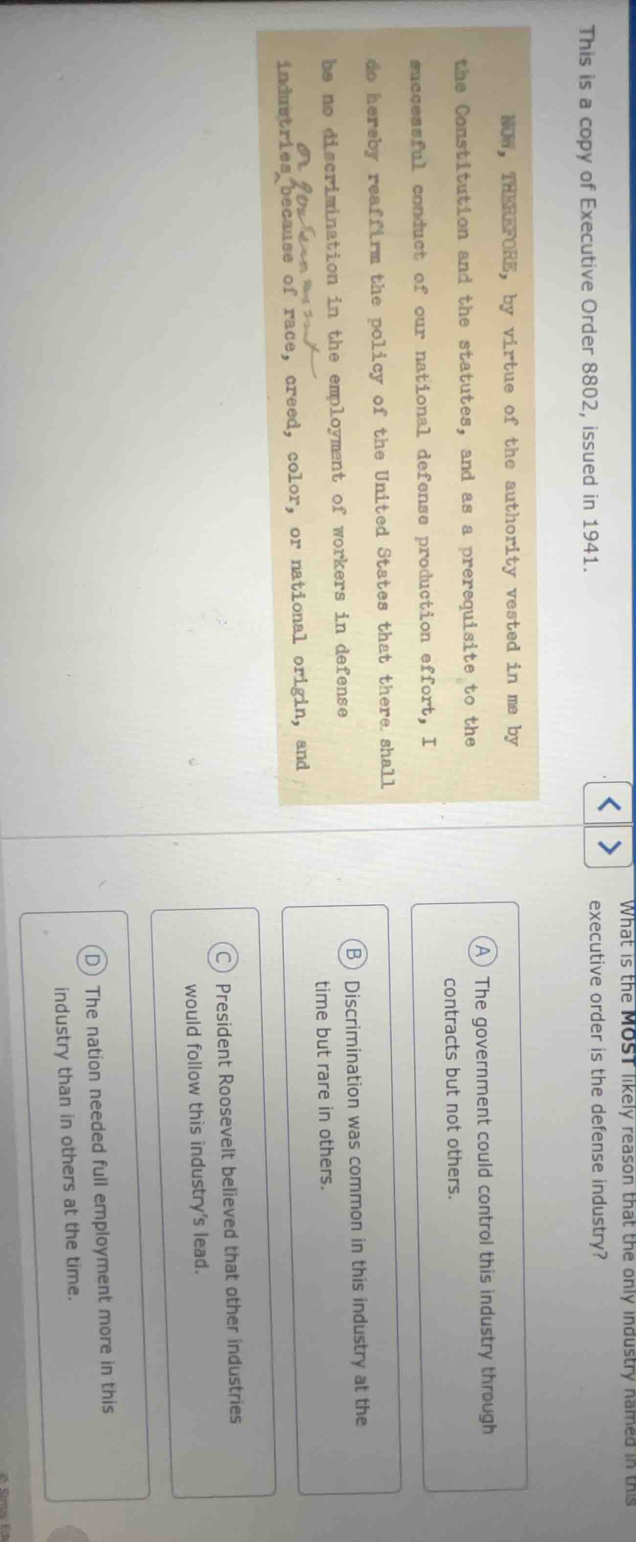 this is a copy of executive order 8802, issued in 1941. now, therefore,…