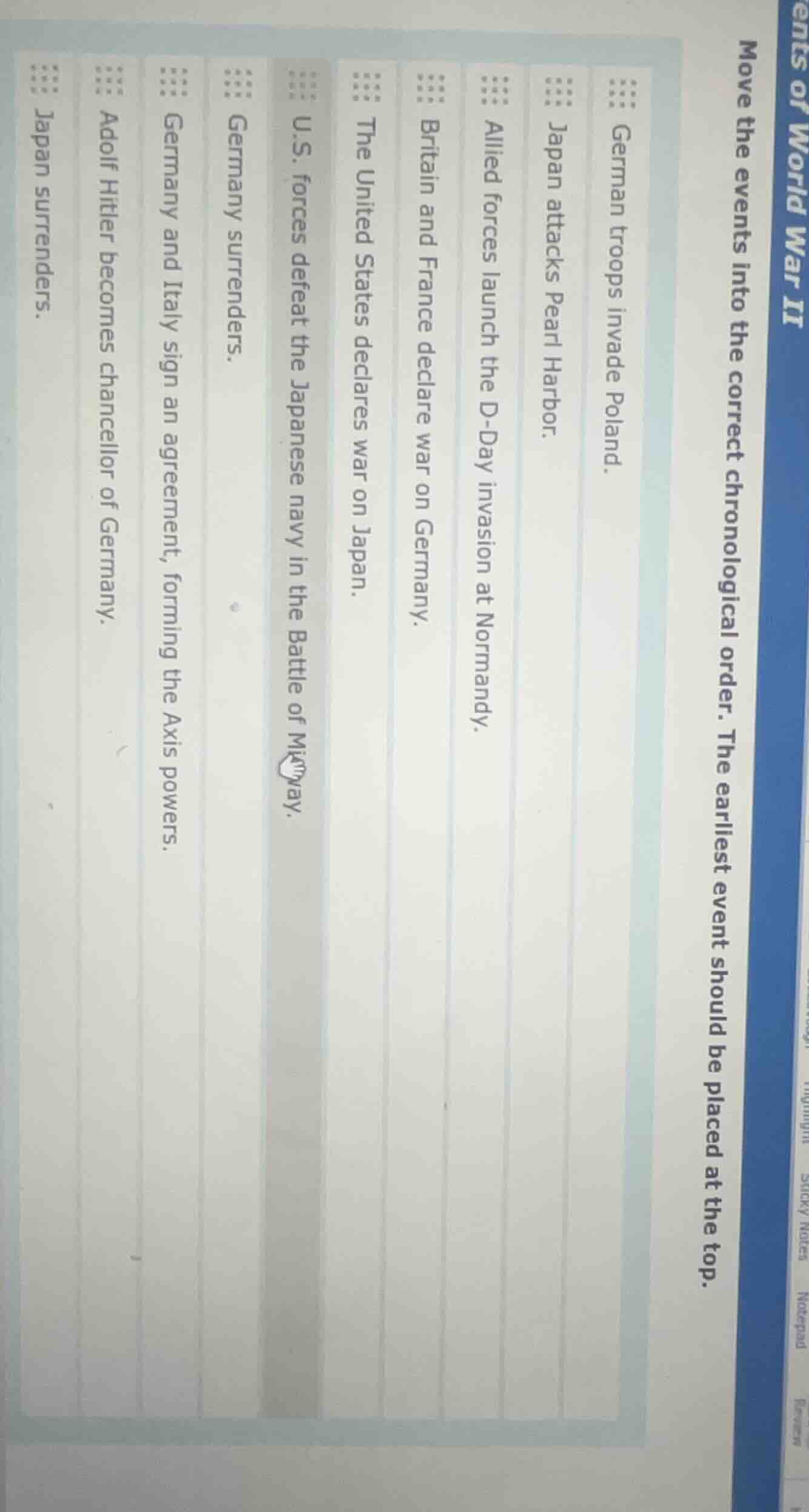 ents of world war ii move the events into the correct chronological ord…