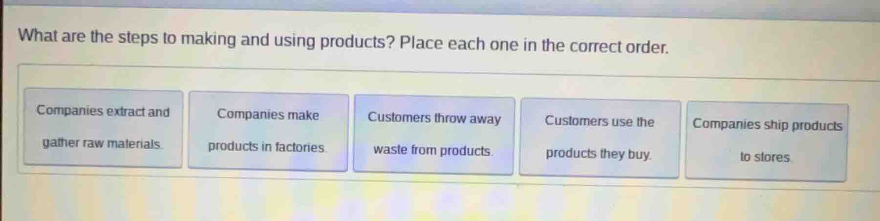 what are the steps to making and using products? place each one in the …