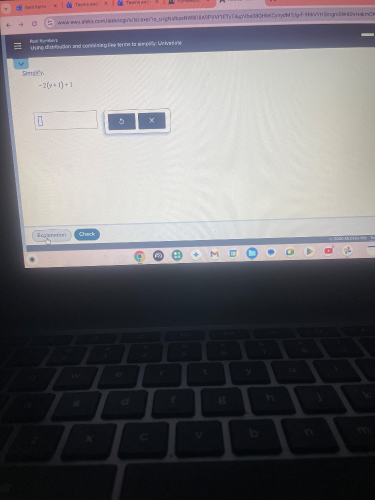 real numbers using distribution and combining like terms to simplify: u…